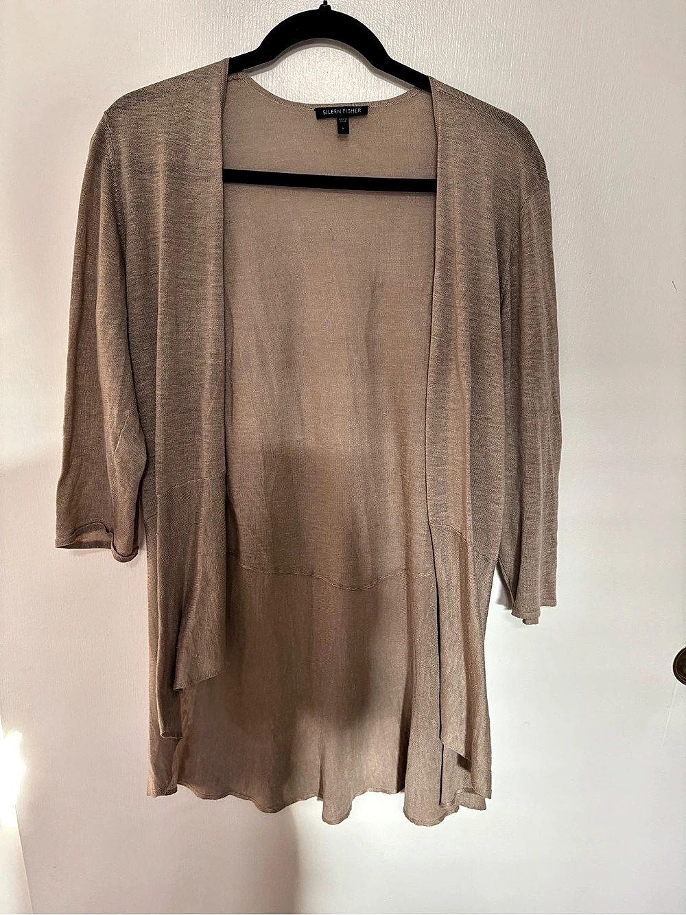 Eileen Fisher Linen Cardigan in Taupe Size Large silk linen blend